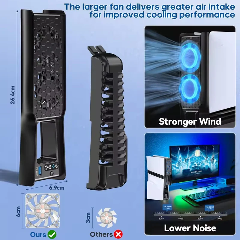 PS5 Auto Mode Cooling Fan with 3 Speed Levels for PS5 Slim / PS5 Pro (Black/White) (VG-P5389)
