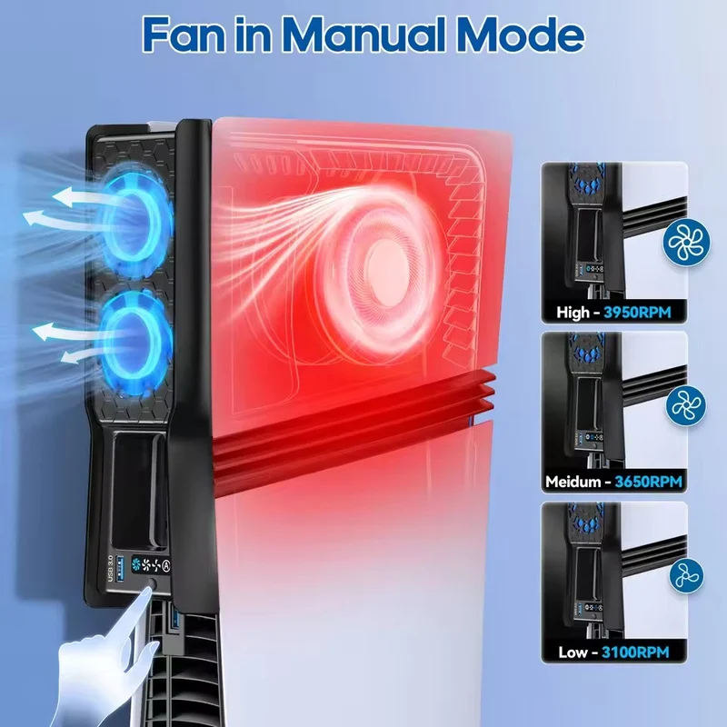 PS5 Auto Mode Cooling Fan with 3 Speed Levels for PS5 Slim / PS5 Pro (Black/White) (VG-P5389)