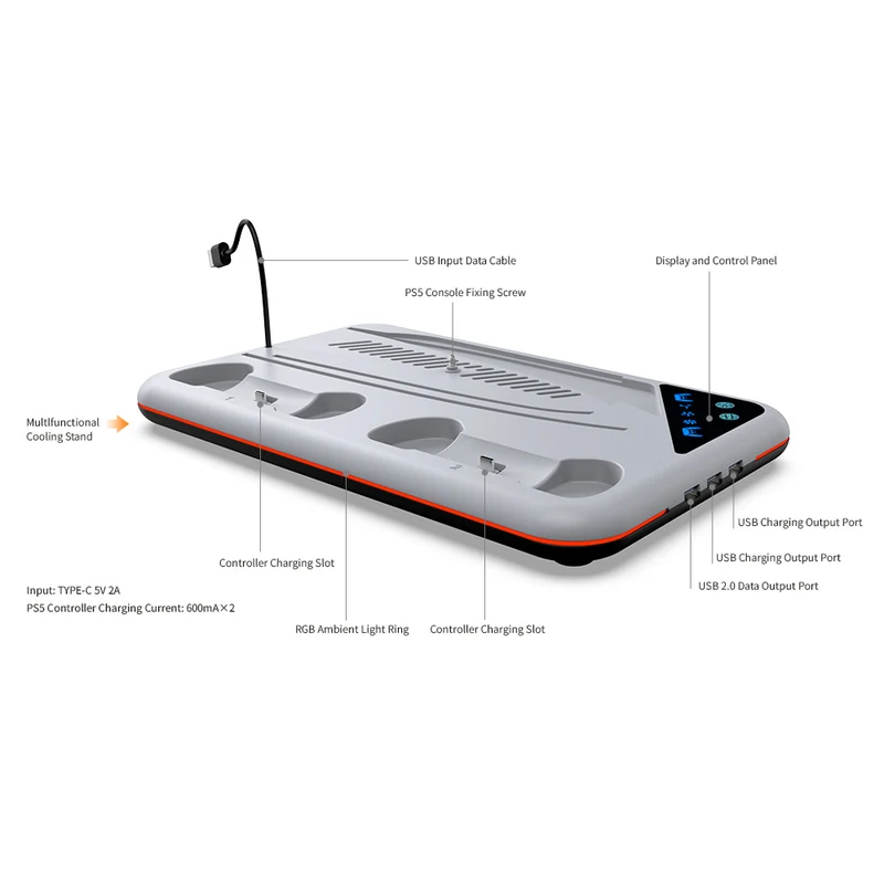 Dobe Multi-Functional Cooling & Charging Dock for PS5/ PS5 Slim Black/White TP5-3557
