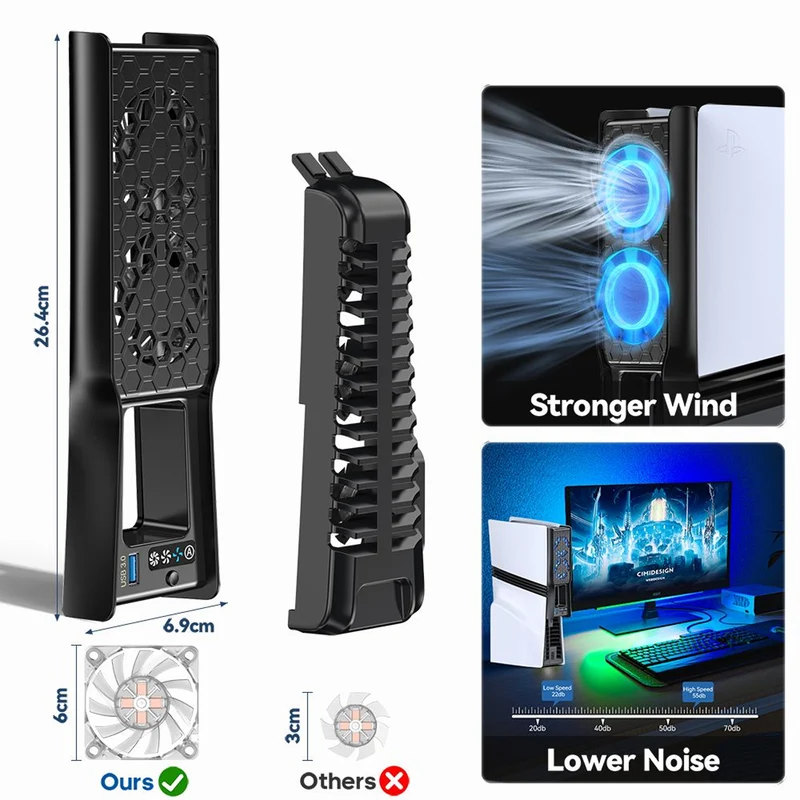 PS5 Auto Mode Cooling Fan with 3 Speed Levels for PS5 Slim / PS5 Pro (Black) (VG-P5389B)