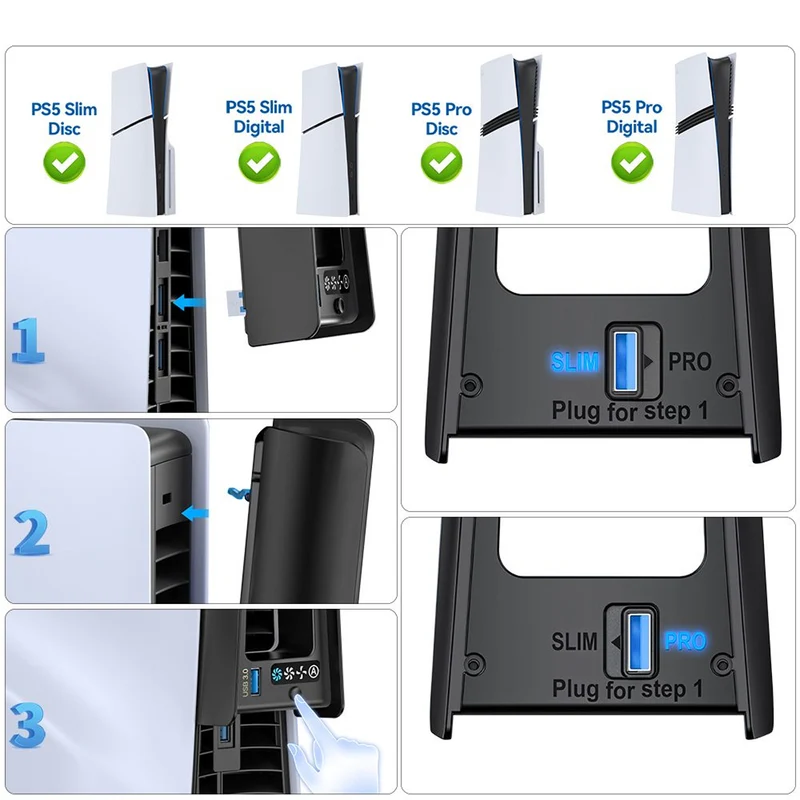 PS5 Auto Mode Cooling Fan with 3 Speed Levels for PS5 Slim / PS5 Pro (Black) (VG-P5389B)