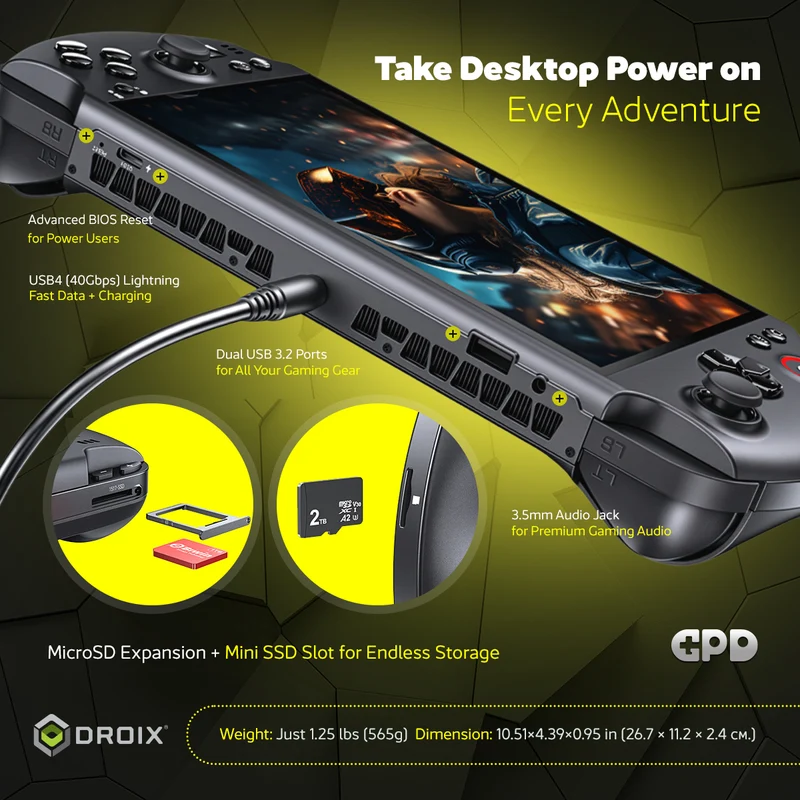 GPD Win 5 AMD Ryzen AI Max+ 395 7" (1920x1080) 120Hz Gaming Display 32GB RAM LPDDR5X-8000MT/S + 2TB SSD AMD Radeon 8060S (RDNA3.5) Windows 11 Handheld Gaming Console (Black) + GPD Win 5 Protection Case