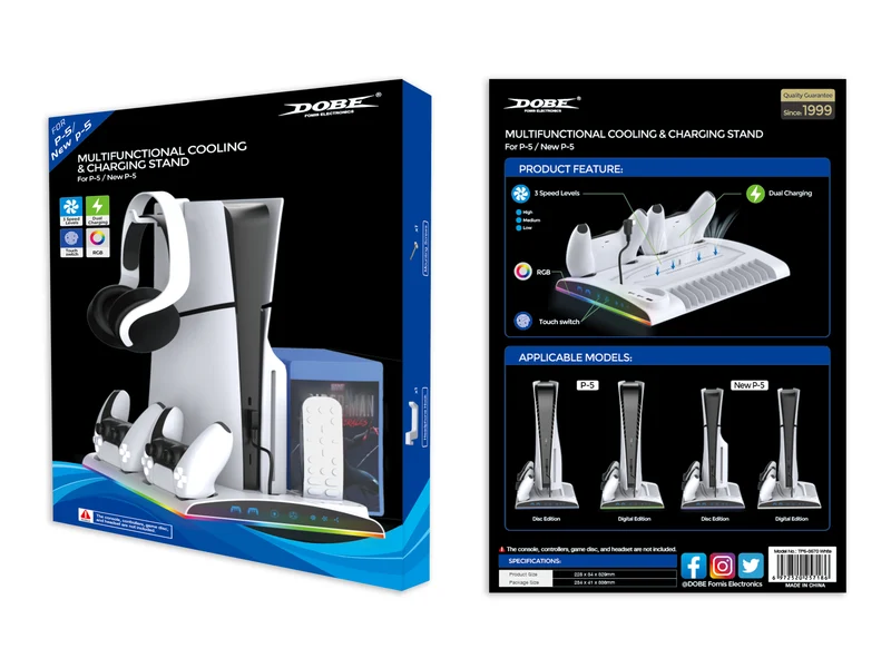 Dobe Multifunctional Cooling & Charging Stand For PS5 / PS5 Slim / PS5 Pro (White) TP5-3570D