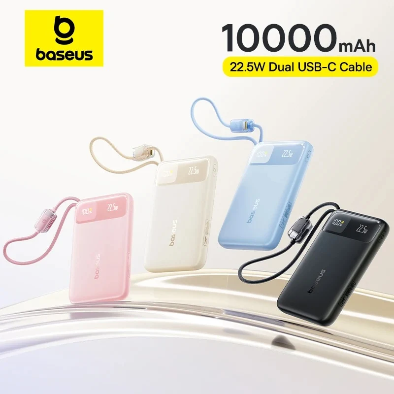 Baseus EnerFill FC11 Digital Display Power Bank with Dual Built-In USB-C Cables 10000mAh 22.5W (Cosmic Black, Beige, Galaxy Blue, Baby Pink)
