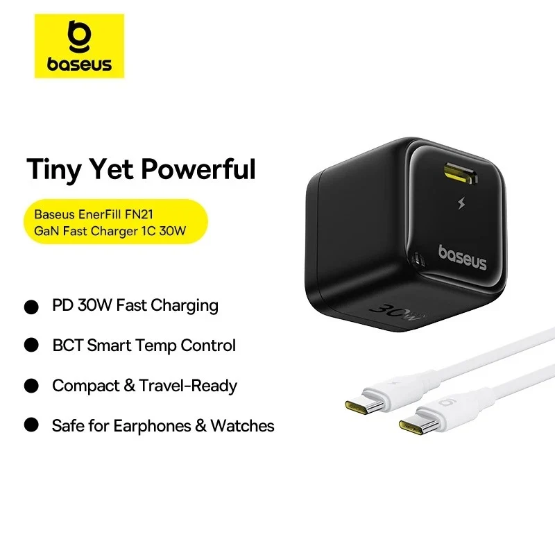 Baseus EnerFill FN21 Fast Charger 1C 30W includes USB-C to USB-C Cable 60W 1m (Cosmic Black) (E0122100)