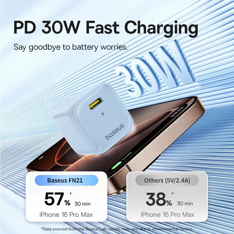Baseus EnerFill FN21 Fast Charger 1C 30W includes USB-C to USB-C Cable 60W 1m (Cosmic Black) (E0122100)