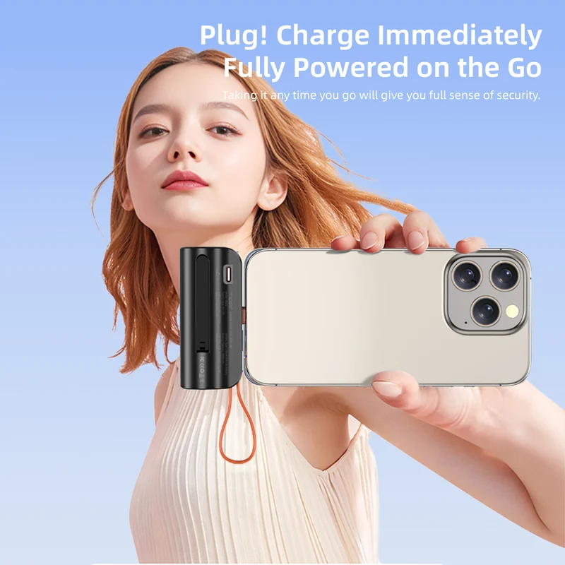 Vyvylabs Q12 Capsule Power Bank 5000mAh Type-C with iP Cable and Stand (Black, White) (VBQ12-BK, VBQ12-WH)