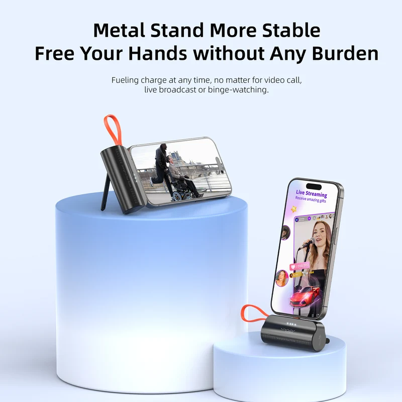 Vyvylabs Q12 Capsule Power Bank 5000mAh Type-C with iP Cable and Stand (Black, White) (VBQ12-BK, VBQ12-WH)