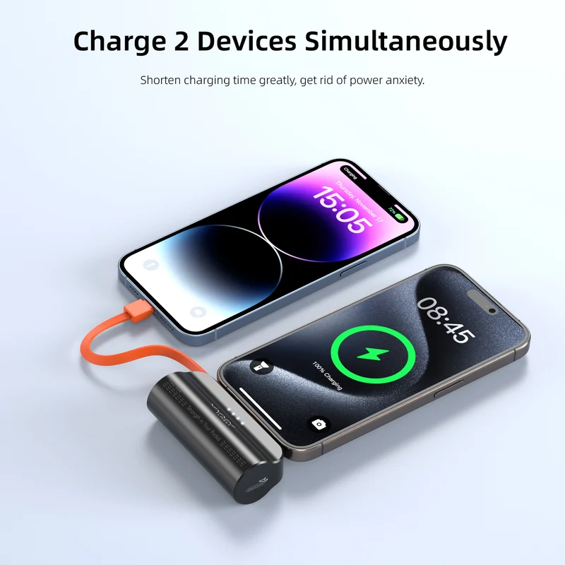 Vyvylabs Q12 Capsule Power Bank 5000mAh Type-C with iP Cable and Stand (Black, White) (VBQ12-BK, VBQ12-WH)