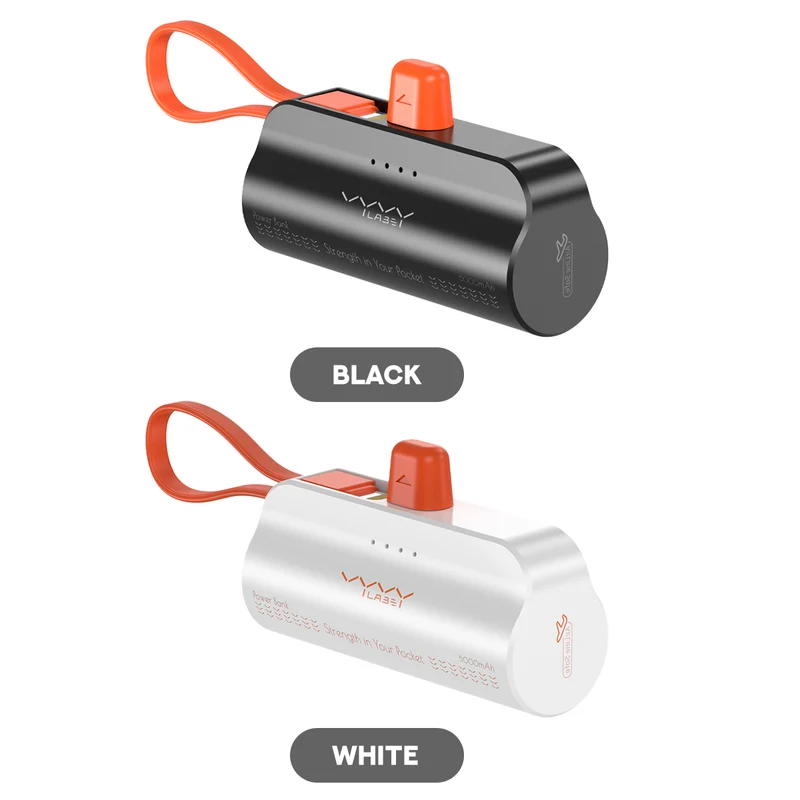 Vyvylabs Q12 Capsule Power Bank 5000mAh Type-C with iP Cable and Stand (Black, White) (VBQ12-BK, VBQ12-WH)