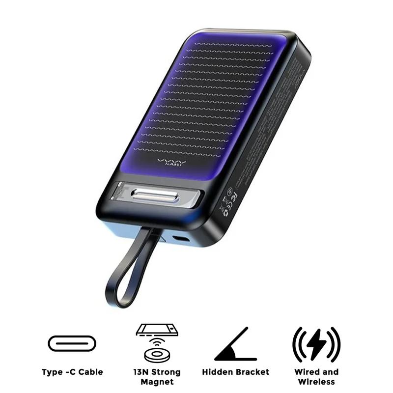 Vyvylabs Iridescence Wireless Fast Charge Power Bank Type-C Edition 10000mAh 20W with Stand (Glazed Black) (VBJM225-BK)