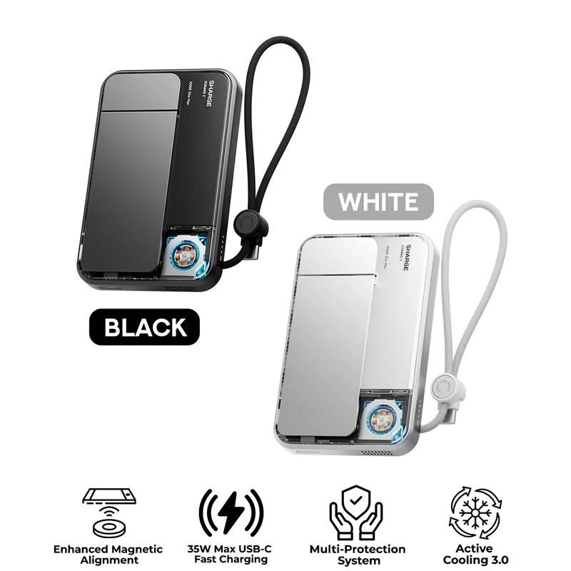 Sharge ICEMAG 3 Power Bank Wireless Charging 10000mAh 35W with Active Cooling (M3) (Black, White)