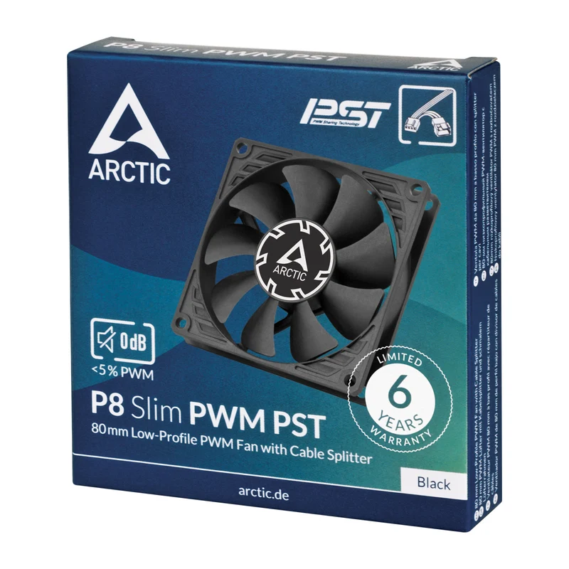 Arctic P8 Slim PWM PST 80mm Low-Profile PWM Fan with Cable Splitter (Black) (ACFAN00295A)