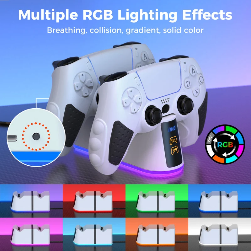 IINE Charging Dock for PS5 Controller w/ Power Level Indicator (White) (L1052)
