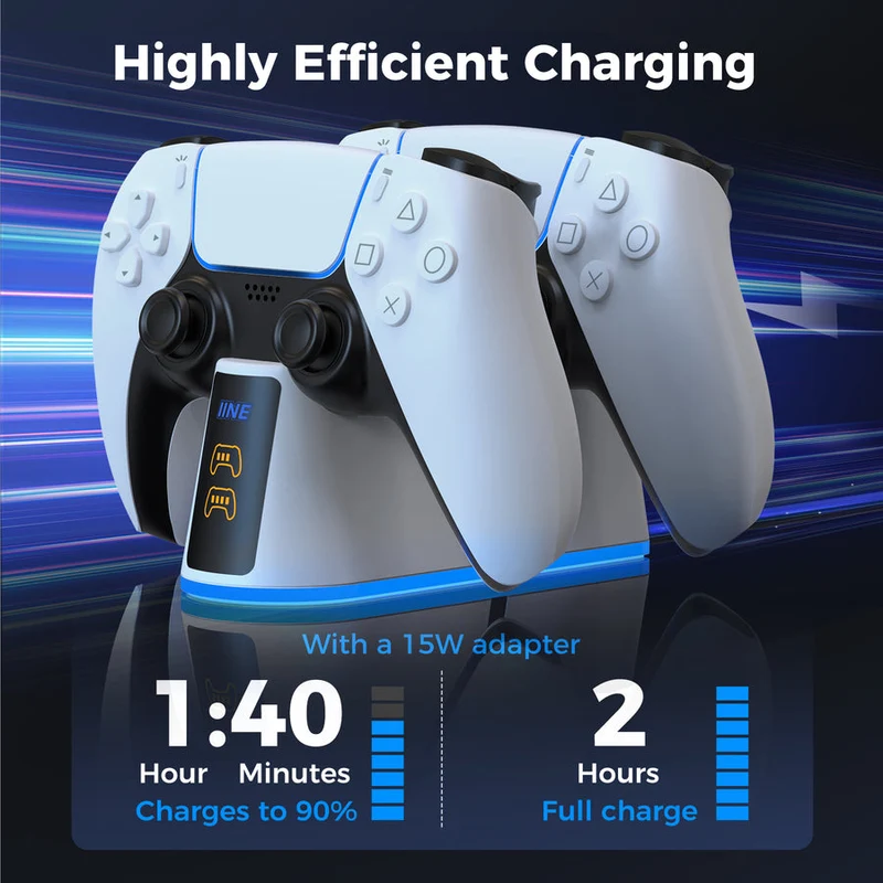 IINE Charging Dock for PS5 Controller w/ Power Level Indicator (White) (L1052)