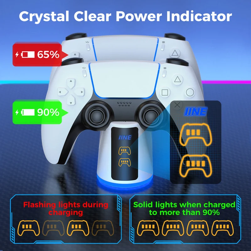 IINE Charging Dock for PS5 Controller w/ Power Level Indicator (White) (L1052)