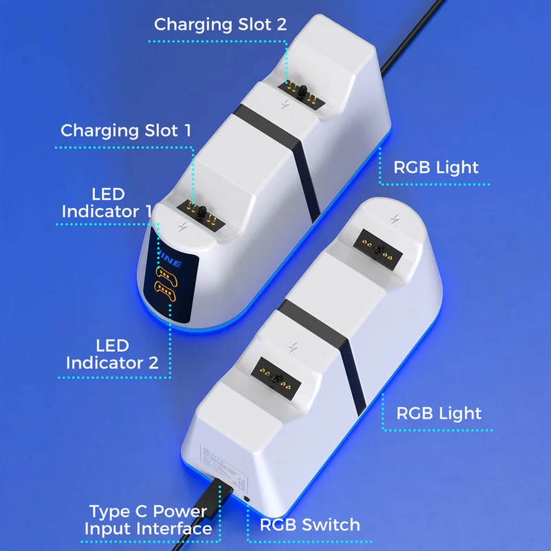 IINE Charging Dock for PS5 Controller w/ Power Level Indicator (White) (L1052)