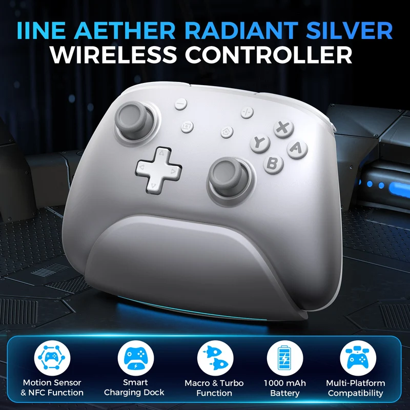 IINE Aether Radiant Silver Wireless Controller with Charging Dock for Nintendo Switch / Nintendo Switch OLED (L1018)