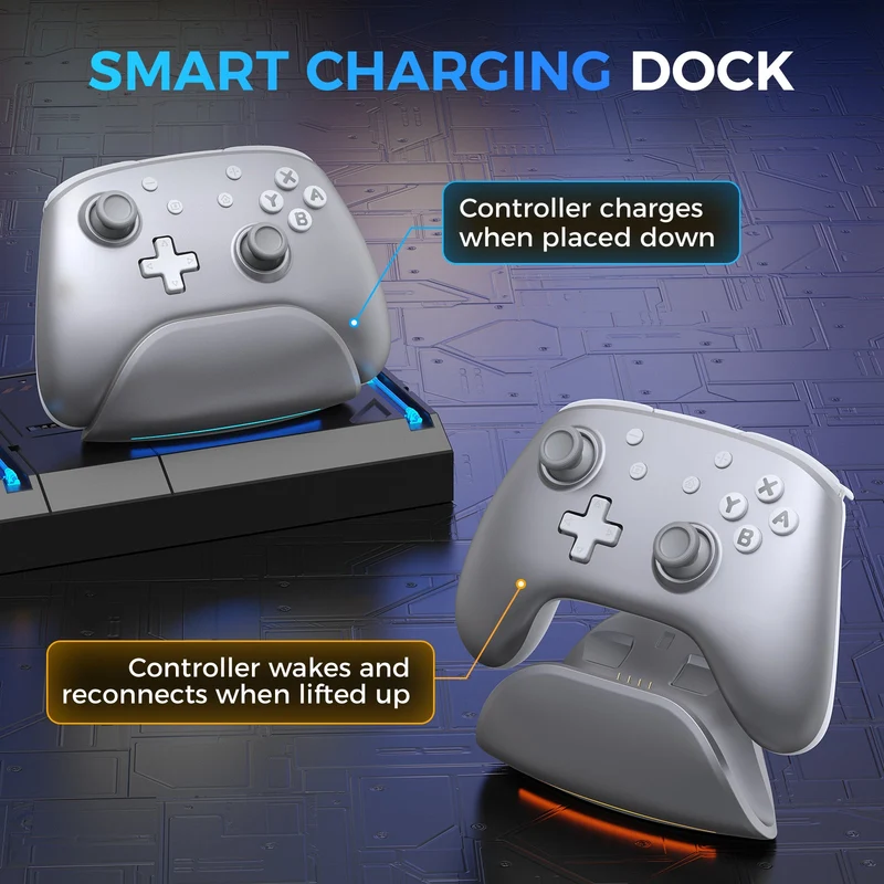 IINE Aether Radiant Silver Wireless Controller with Charging Dock for Nintendo Switch / Nintendo Switch OLED (L1018)