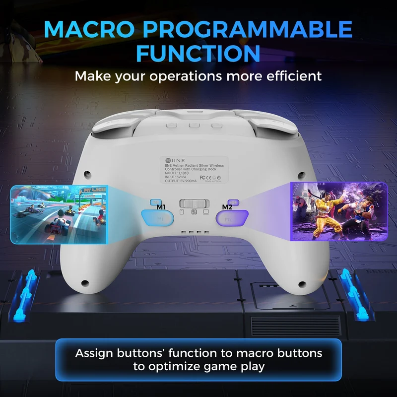 IINE Aether Radiant Silver Wireless Controller with Charging Dock for Nintendo Switch / Nintendo Switch OLED (L1018)