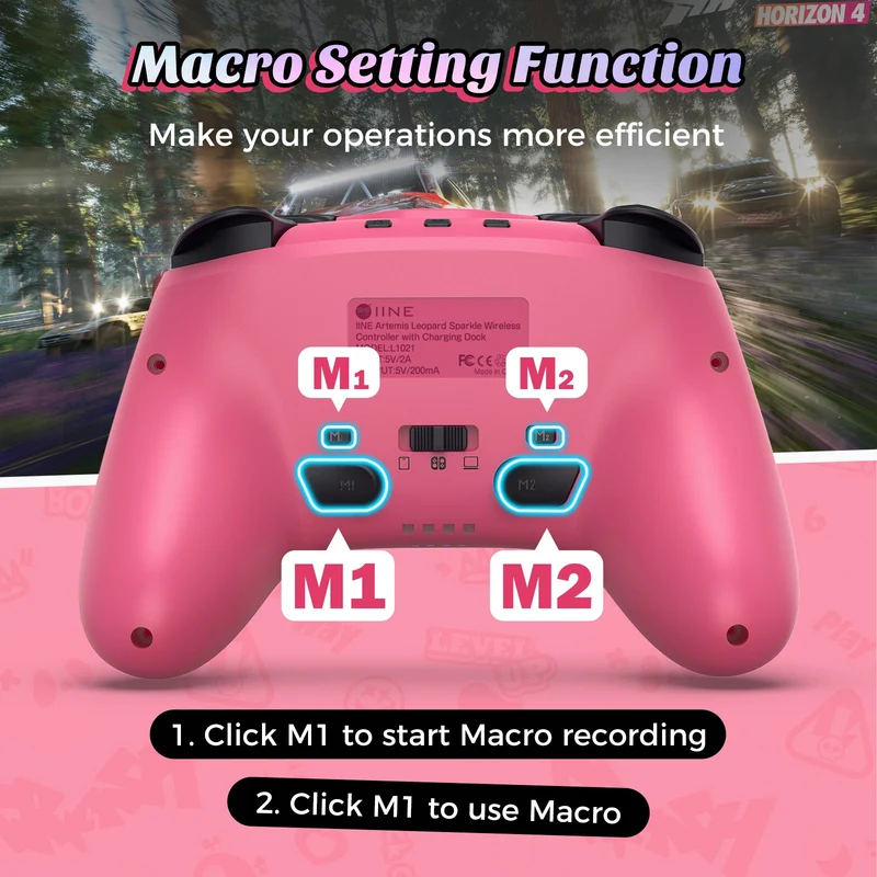 IINE Artemis Leopard Sparkle Wireless Controller with Charging Dock for Nintendo Switch (Pink) (L1021)