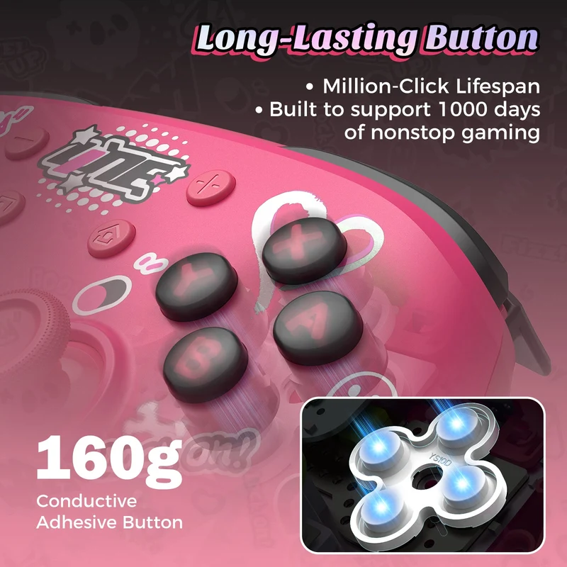 IINE Artemis Leopard Sparkle Wireless Controller with Charging Dock for Nintendo Switch (Pink) (L1021)