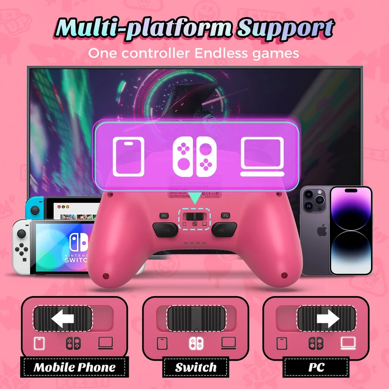 IINE Artemis Leopard Sparkle Wireless Controller with Charging Dock for Nintendo Switch (Pink) (L1021)