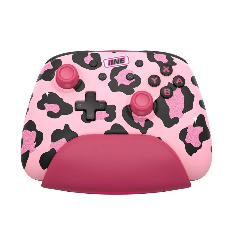 IINE Artemis Leopard Sparkle Wireless Controller with Charging Dock for Nintendo Switch (Pink) (L1021)