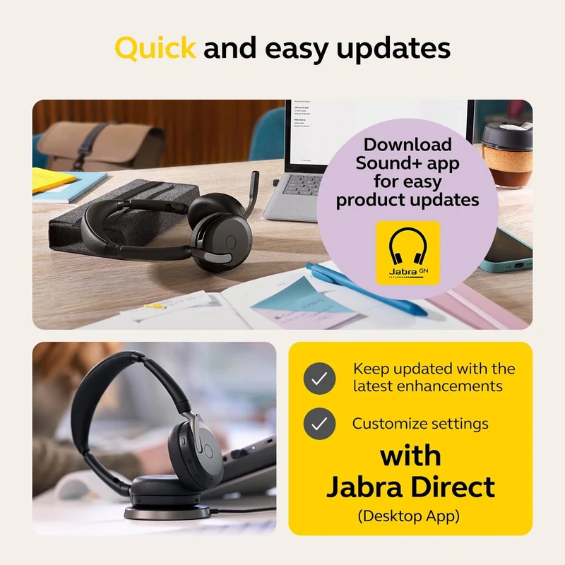 Jabra Evolve2 65 Link380/390A MS Stereo WLC ANC Wireless Foldable Headset w/ Charging Stand (Black)