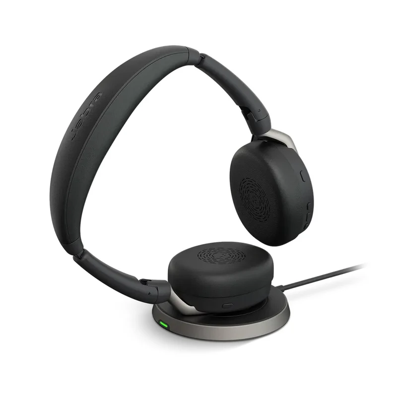 Jabra Evolve2 65 Link380/390A MS Stereo WLC ANC Wireless Foldable Headset w/ Charging Stand (Black)