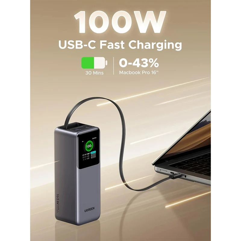 Ugreen Nexode 20000mAh 165W Power Bank with Type-C Retractable Cable (3C Version) (PB726/95670B)