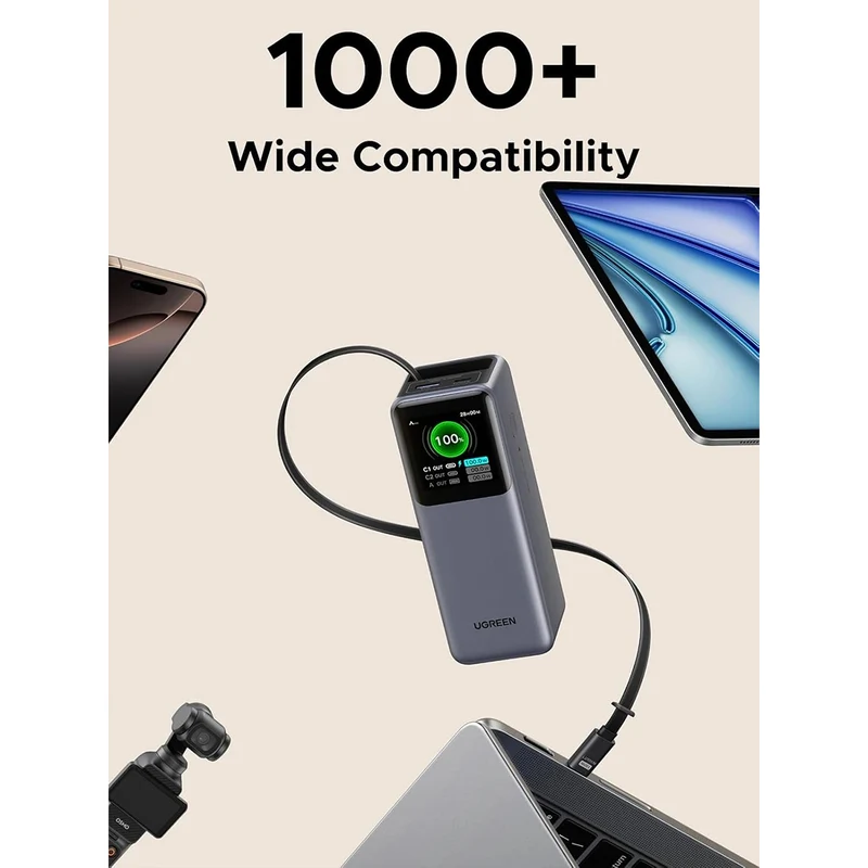 Ugreen Nexode 20000mAh 165W Power Bank with Type-C Retractable Cable (3C Version) (PB726/95670B)