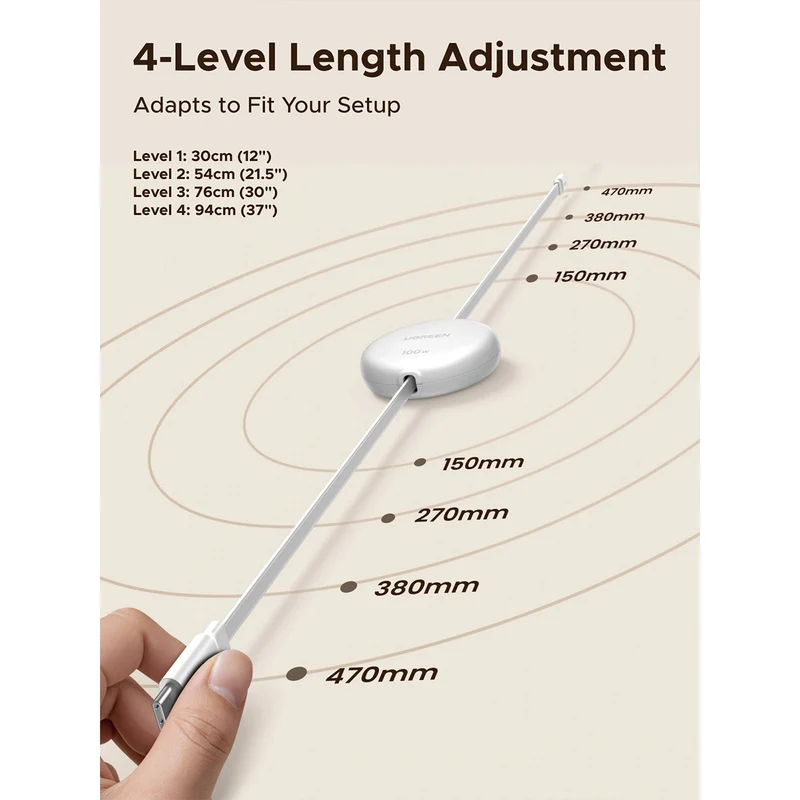 Ugreen Nexode USB-C to USB-C 100W PD Fast Charging Retractable Cable - 1m (White) (L531/95673)