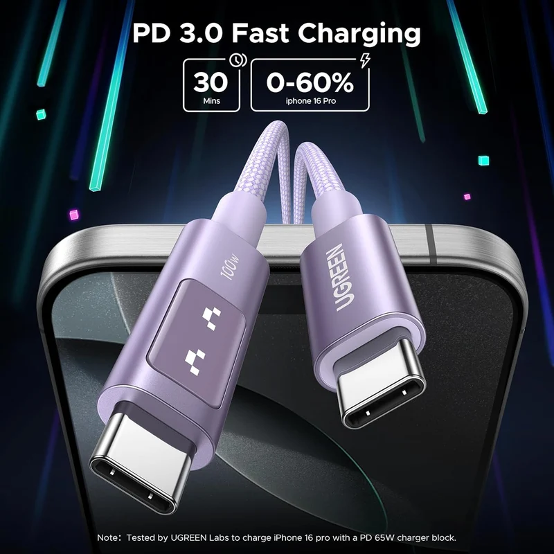 Ugreen Uno USB-C To USB-C PD 100W Fast Charging Cable - (Purple) (1m, 2m)