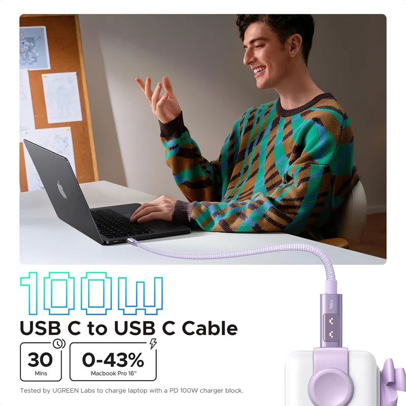 Ugreen Uno USB-C To USB-C PD 100W Fast Charging Cable - (Purple) (1m, 2m)