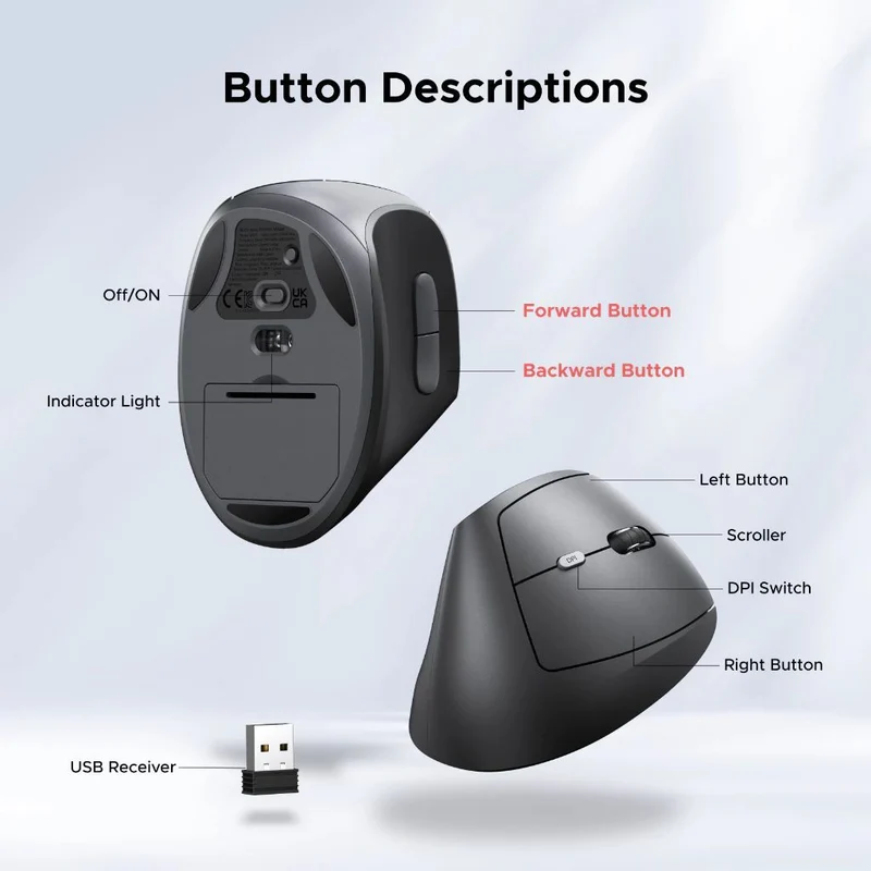 Ugreen Multi-Mode Wireless Vertical Mouse (Black) (M371/75545B)