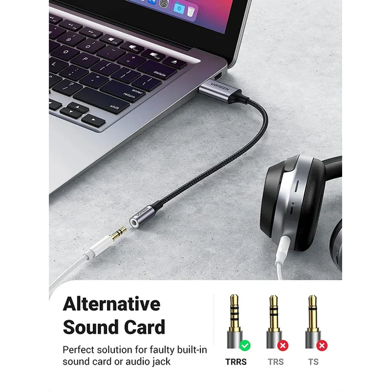 Ugreen USB-A to 3.5mm External Stereo Sound Adapter - 25cm (Dark Gray) (CM477/30757)