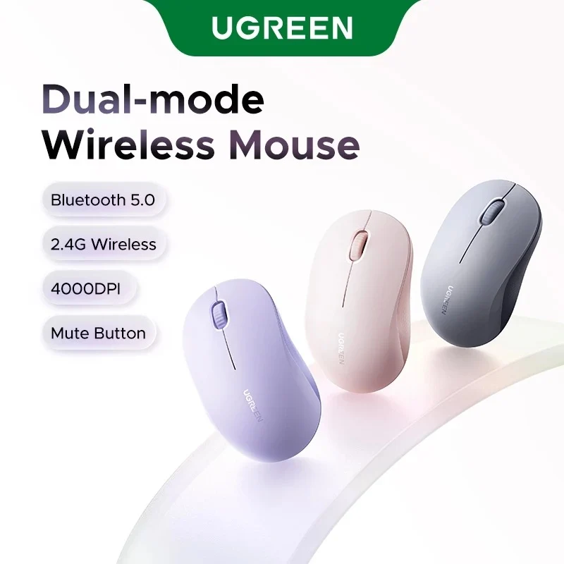 Ugreen Multi-Mode 4000DPI Wireless Mouse (Pink, Purple, Gray) (M331/65625, 65626, 65627)