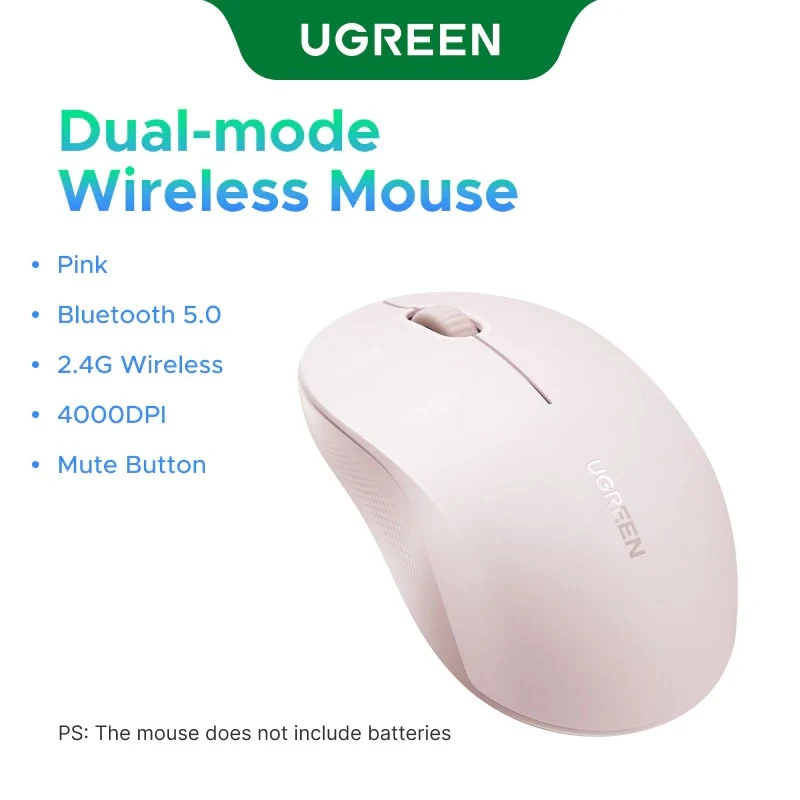 Ugreen Multi-Mode 4000DPI Wireless Mouse (Pink, Purple, Gray) (M331/65625, 65626, 65627)