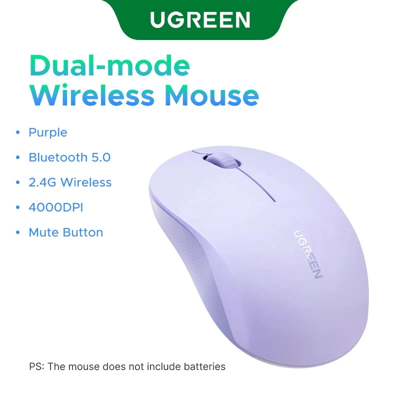 Ugreen Multi-Mode 4000DPI Wireless Mouse (Pink, Purple, Gray) (M331/65625, 65626, 65627)