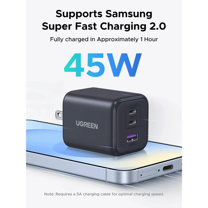 Ugreen 3-Port 2xUSB-C + x-1xUSB-A 45W GaN Fast Charger (X527/65155B)