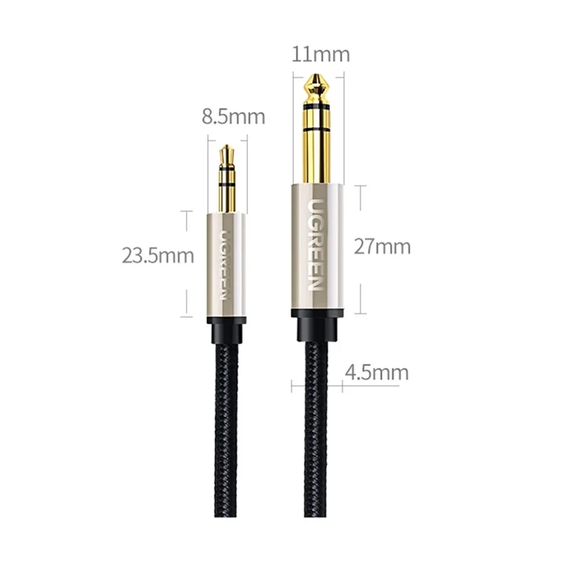 Ugreen 3.5mm Male To 6.35mm TRS Stereo Audio Cable - (Gray) (1M, 2M)
