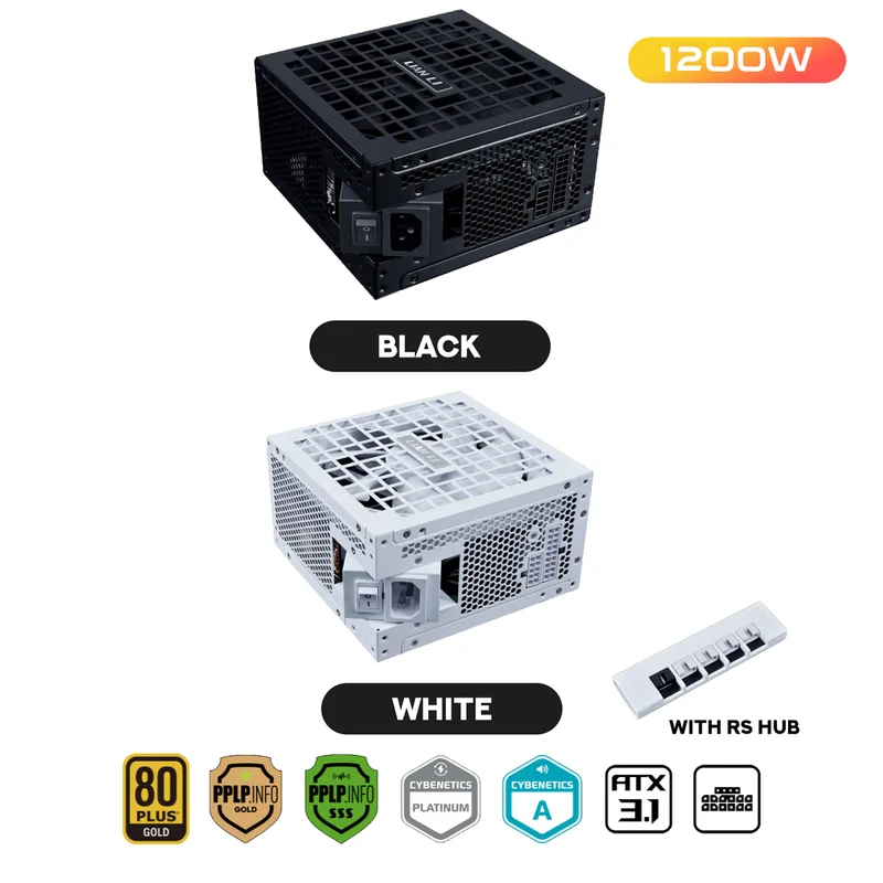 Lian Li RS1200G ATX 3.1 1200W 80+ Gold Rotational Shift With RS HUB Power Supply (Black, White)