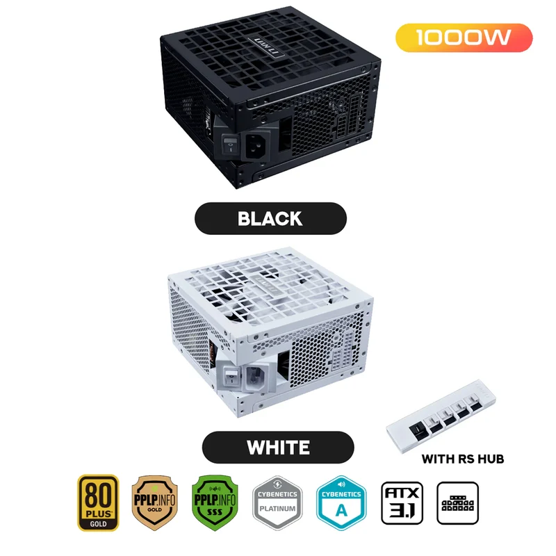 Lian Li RS1000G ATX 3.1 1000W 80+ Gold Rotational Shift With RS HUB Power Supply (Black, White)