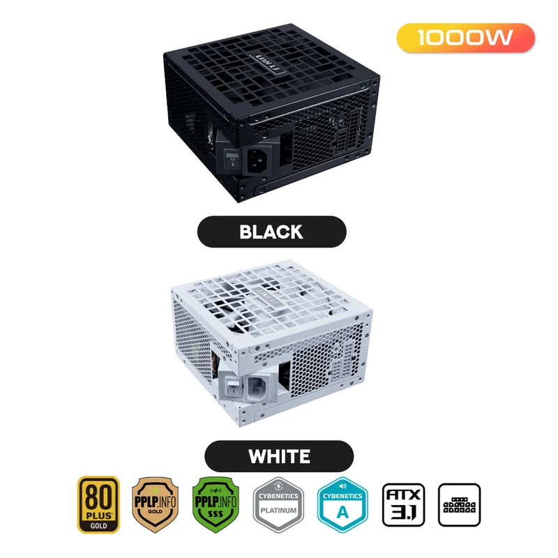 Lian Li RS1000G ATX 3.1 1000W 80+ Gold Rotational Shift Power Supply (Black, White)