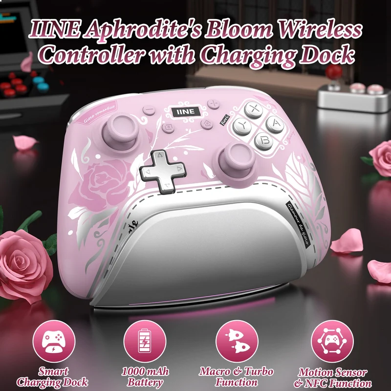 IINE Aphrodites Bloom Wireless Controller with Charging Dock for Nintendo Switch / Nintendo Switch OLED (L1035)