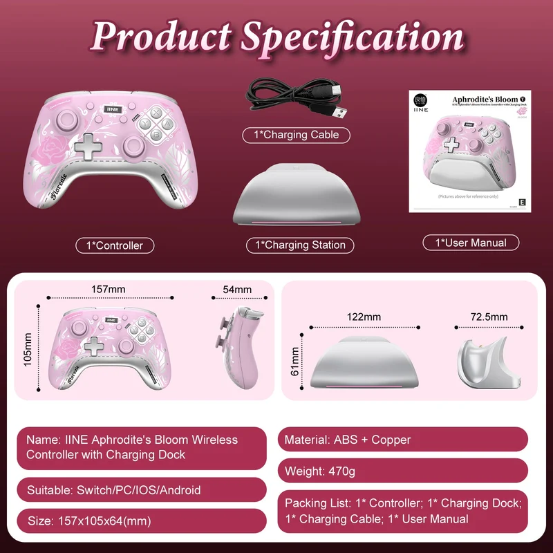 IINE Aphrodites Bloom Wireless Controller with Charging Dock for Nintendo Switch / Nintendo Switch OLED (L1035)
