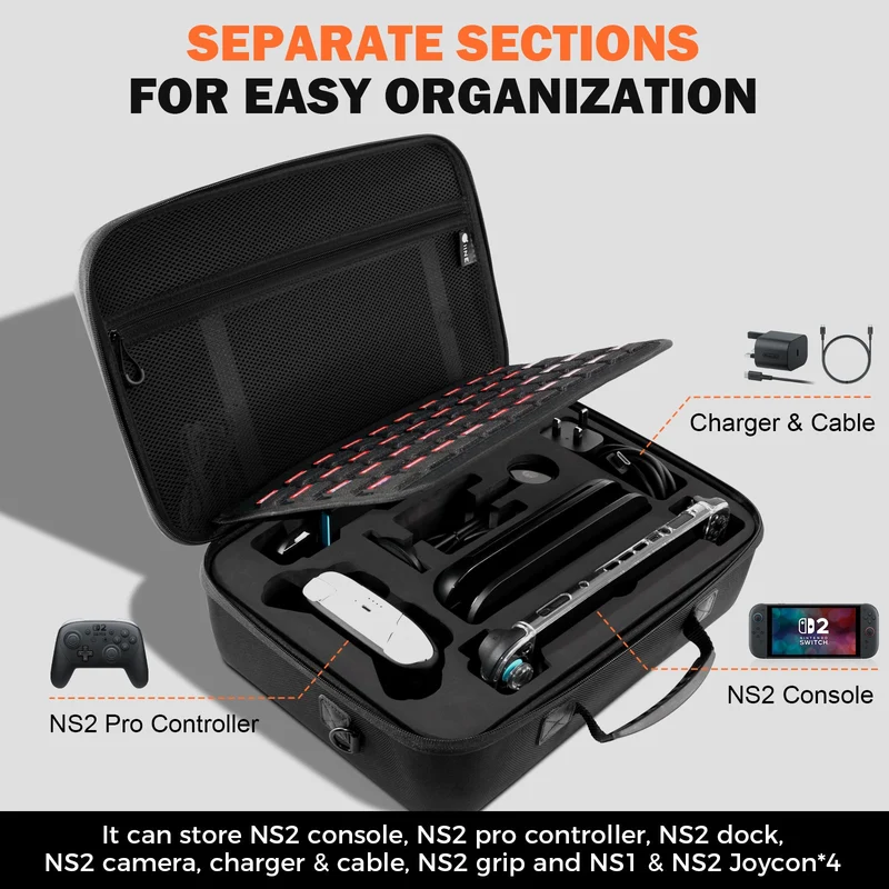 IINE All-in-One Carrying Case for Nintendo Switch 2 (Black) L1206