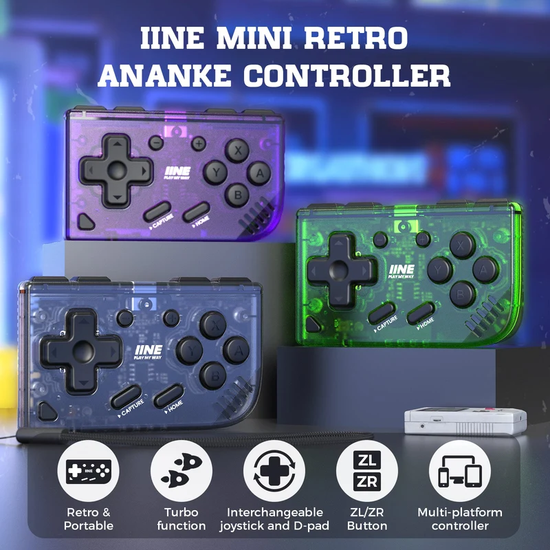 IINE Mini Retro Ananke Controller for Nintendo Switch / PC / Android / iOS (Black, Purple) (L1042, L1013)