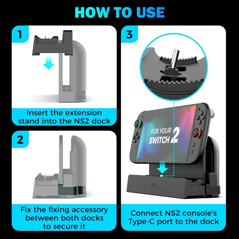 IINE Video Dock Extension Stand for Nintendo Switch 2 (Black) (L1216)